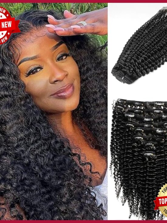 Clip-In Human Hair Extensions 136g 20 Clips 22 Inch Kinky Curly